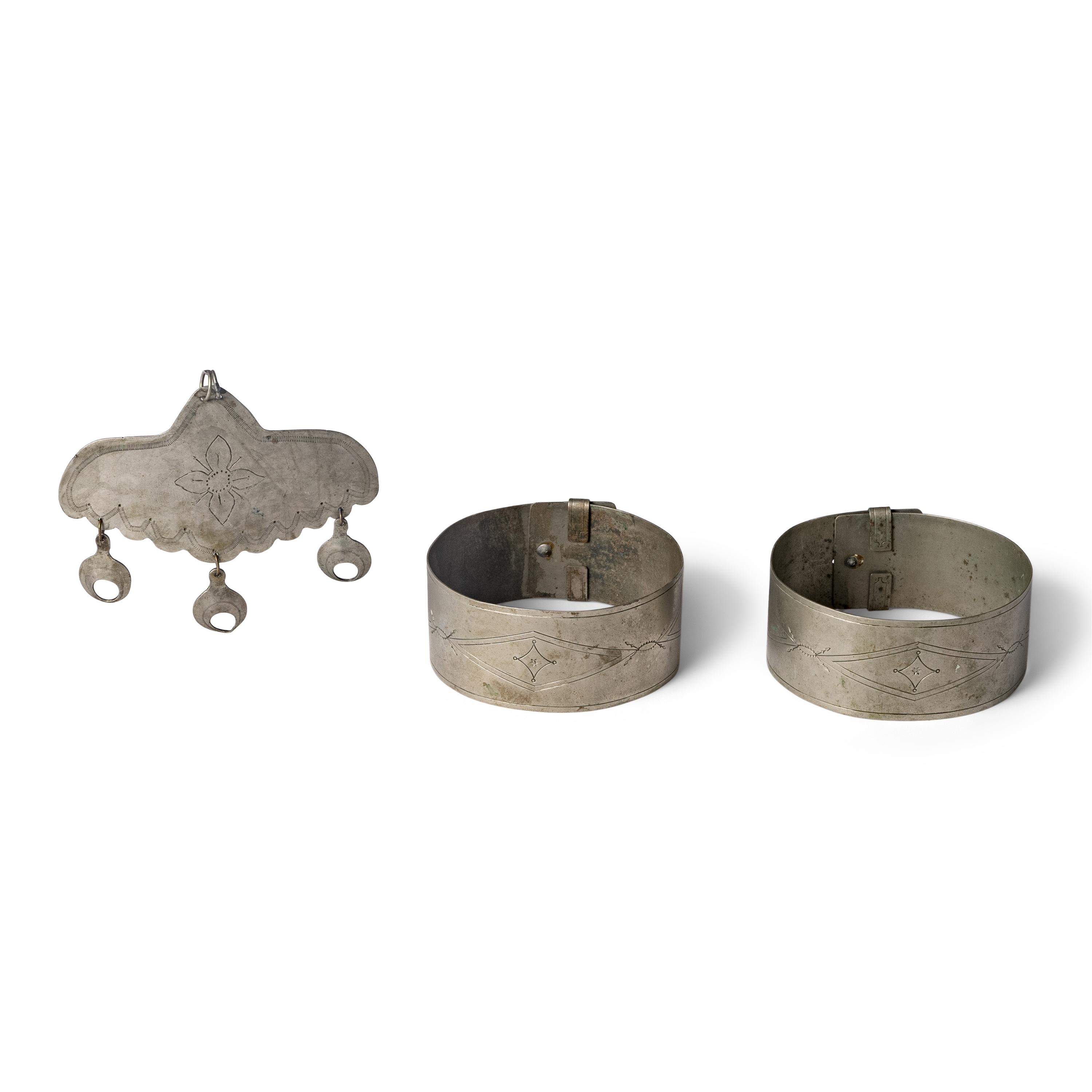 Southern Plains German Silver Pectoral and Armbands