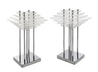 A Pair of Acrylic and Chromed Aluminum Lamps Height overall 20 inches