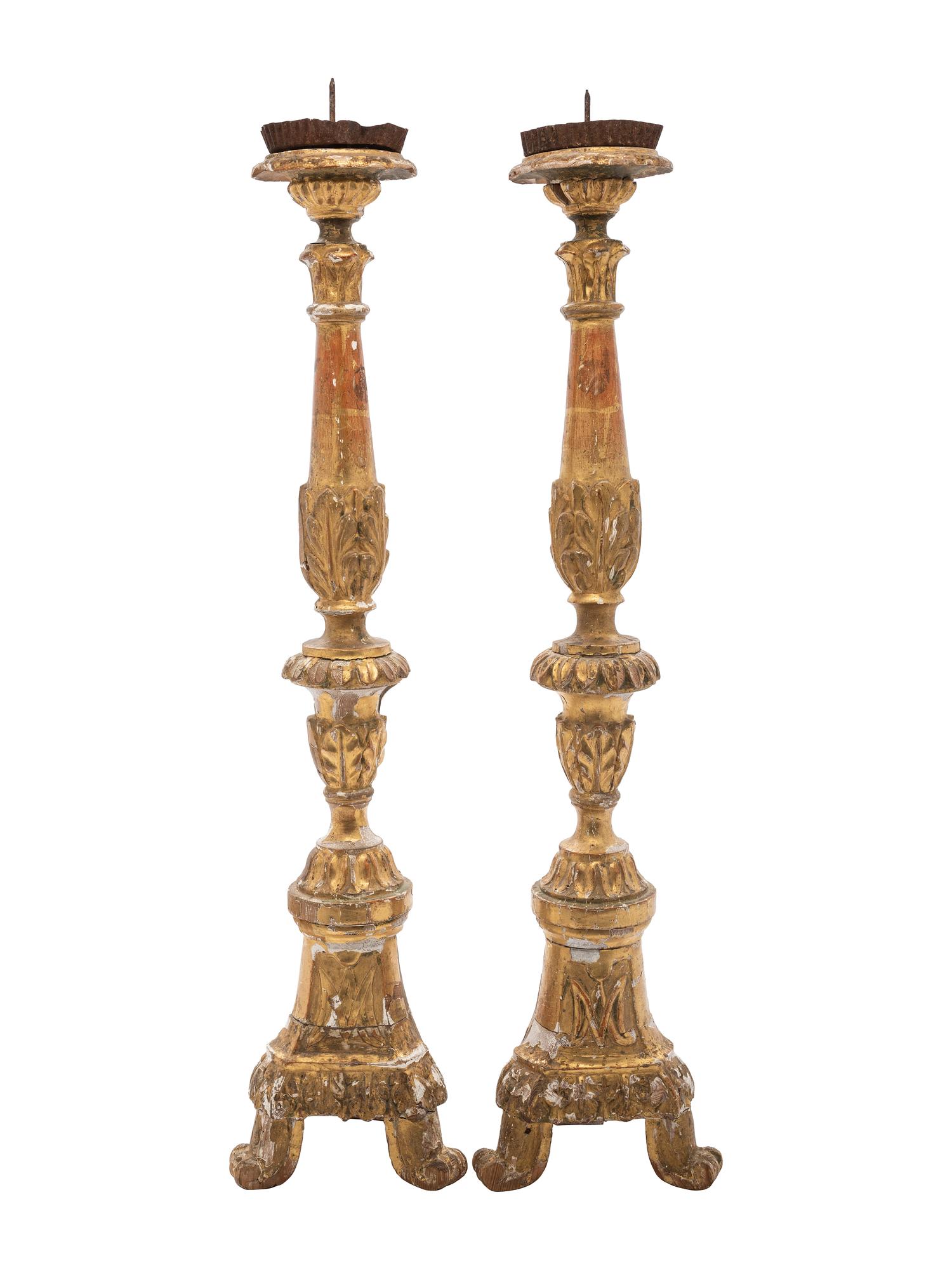A Pair of Baroque Style Giltwood Candleholders