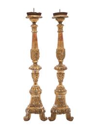 A Pair of Baroque Style Giltwood Candleholders