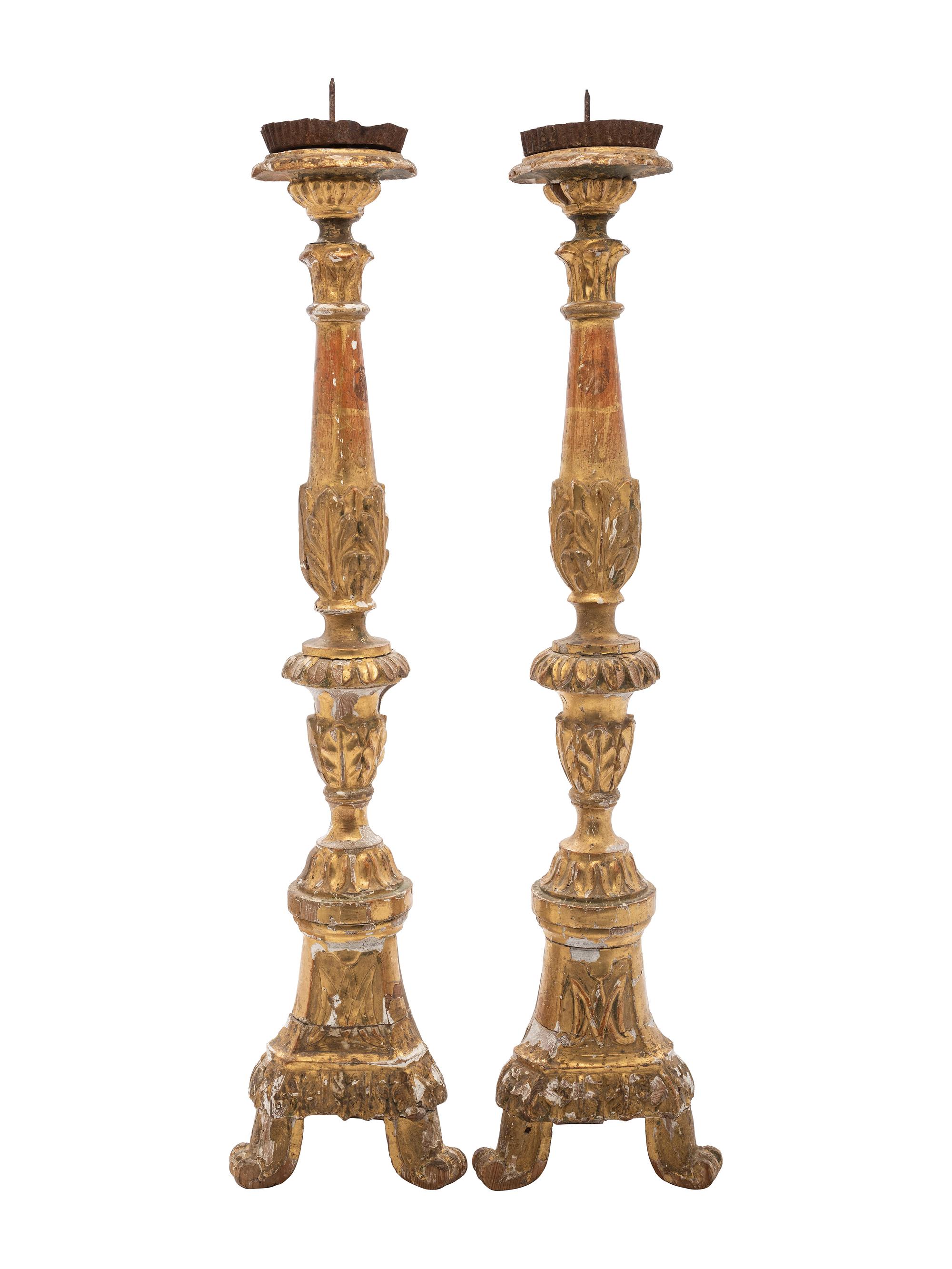 A Pair of Baroque Style Giltwood Candleholders
