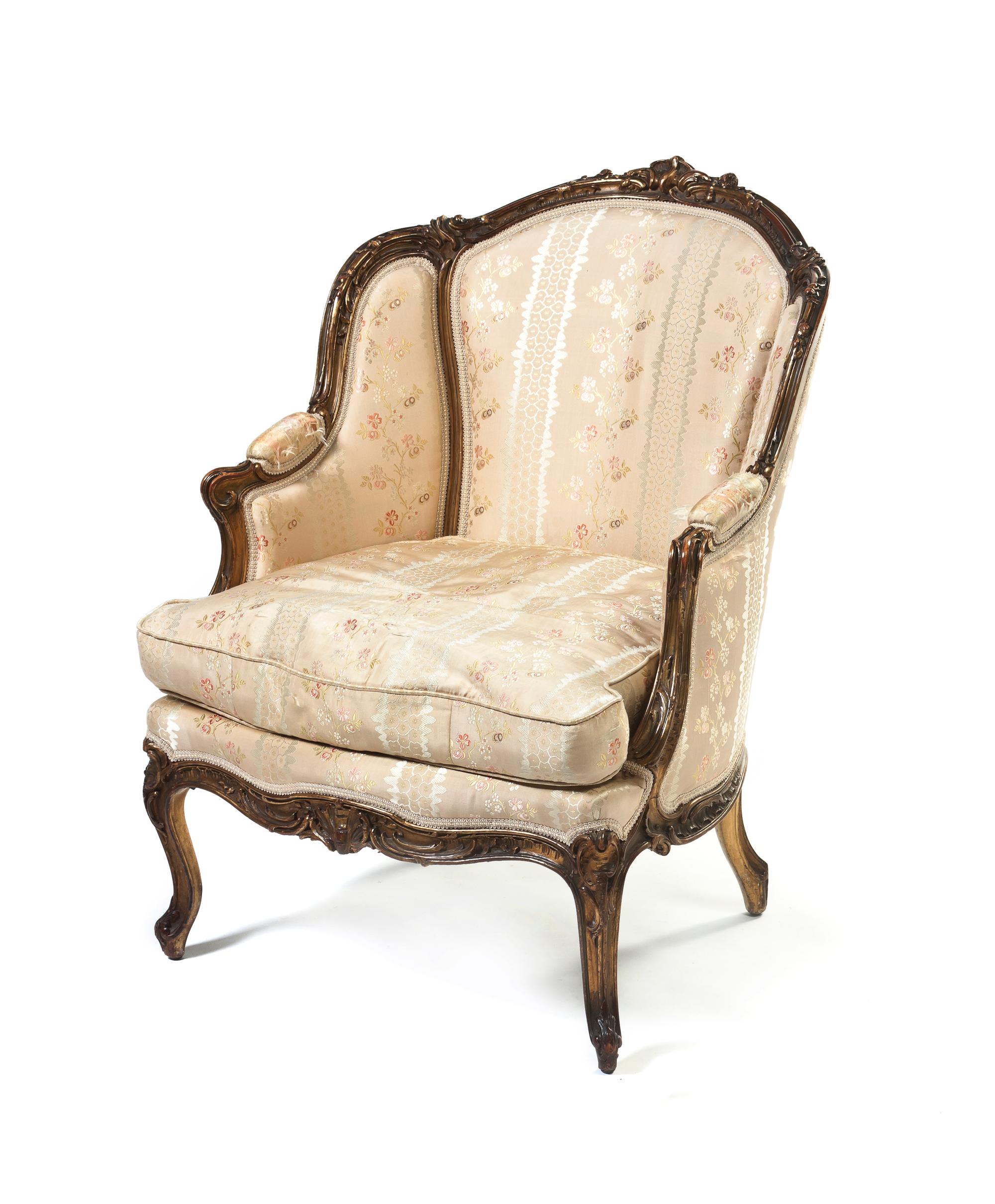 A Louis XV Style Giltwood Bergere a Oreilles, Height 37 1/2 inches.