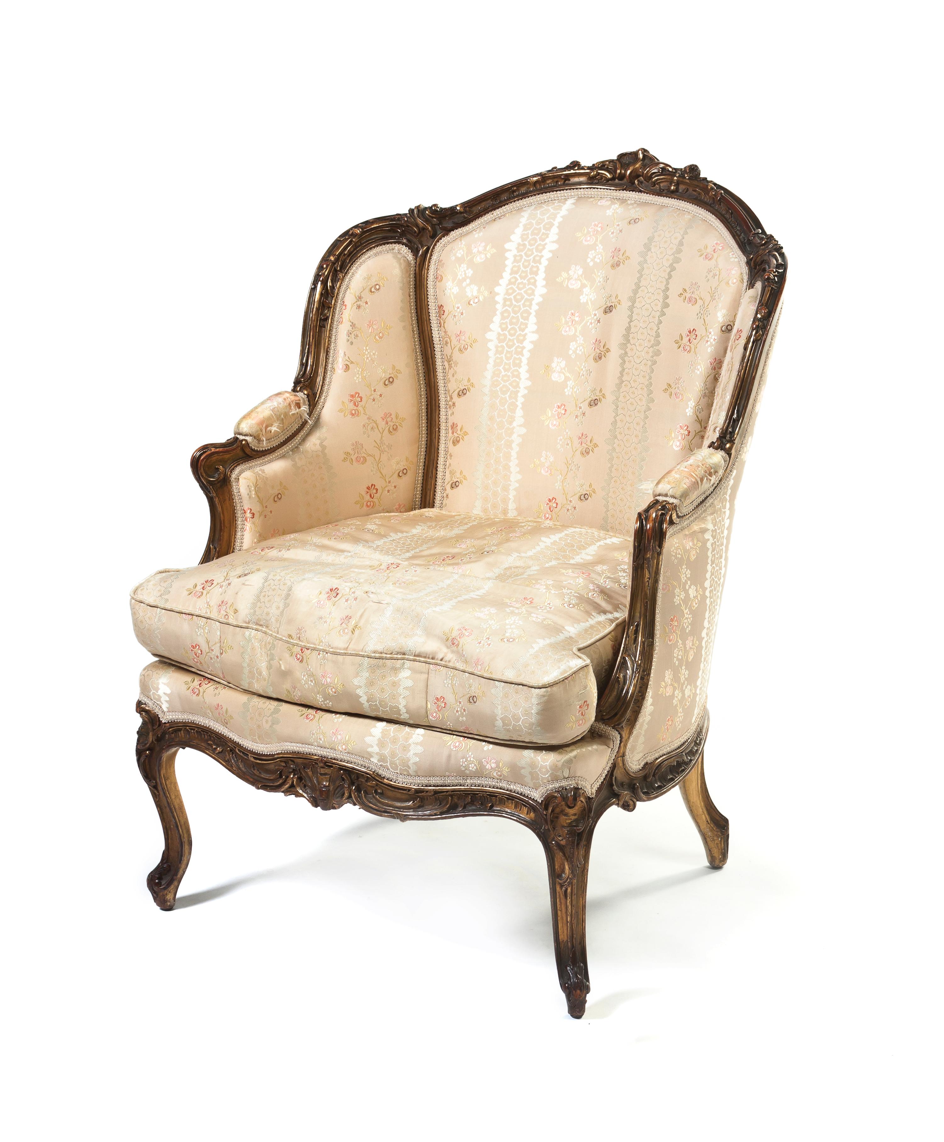 A Louis XV Style Giltwood Bergere a Oreilles, Height 37 1/2 inches.