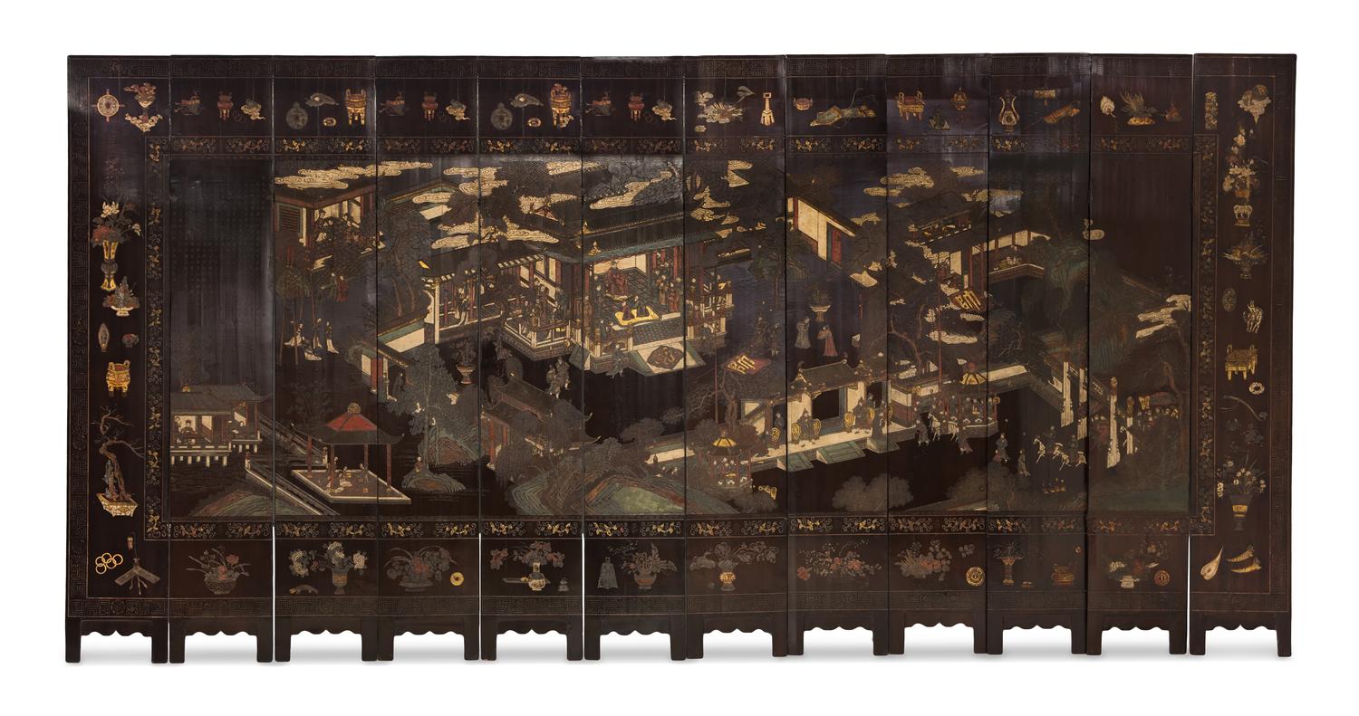 A Chinese Export Twelve-Panel Coromandel Screen