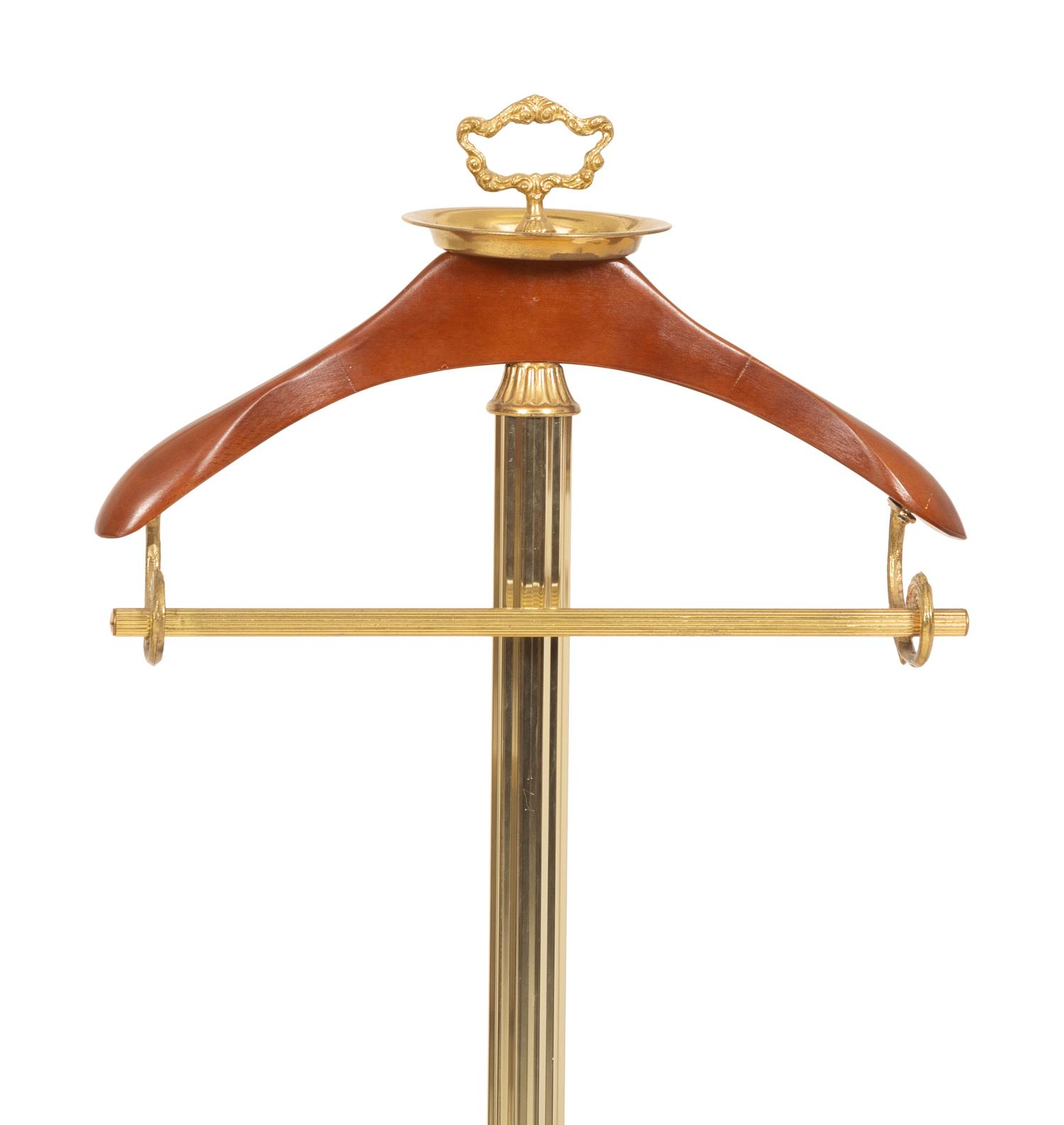 A Brass and Wood Valet Stand and a Brass Garment and Shoe Stand