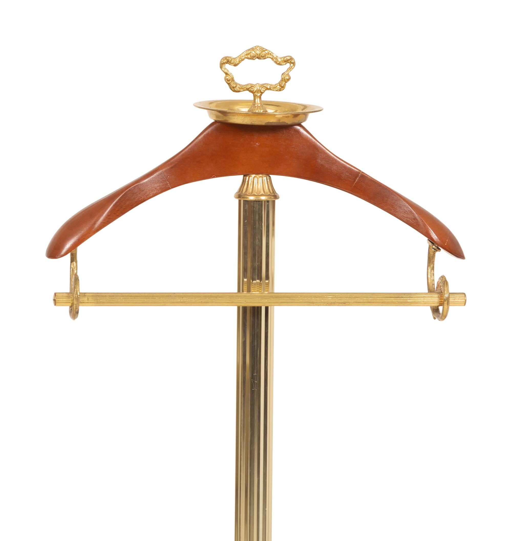A Brass and Wood Valet Stand and a Brass Garment and Shoe Stand