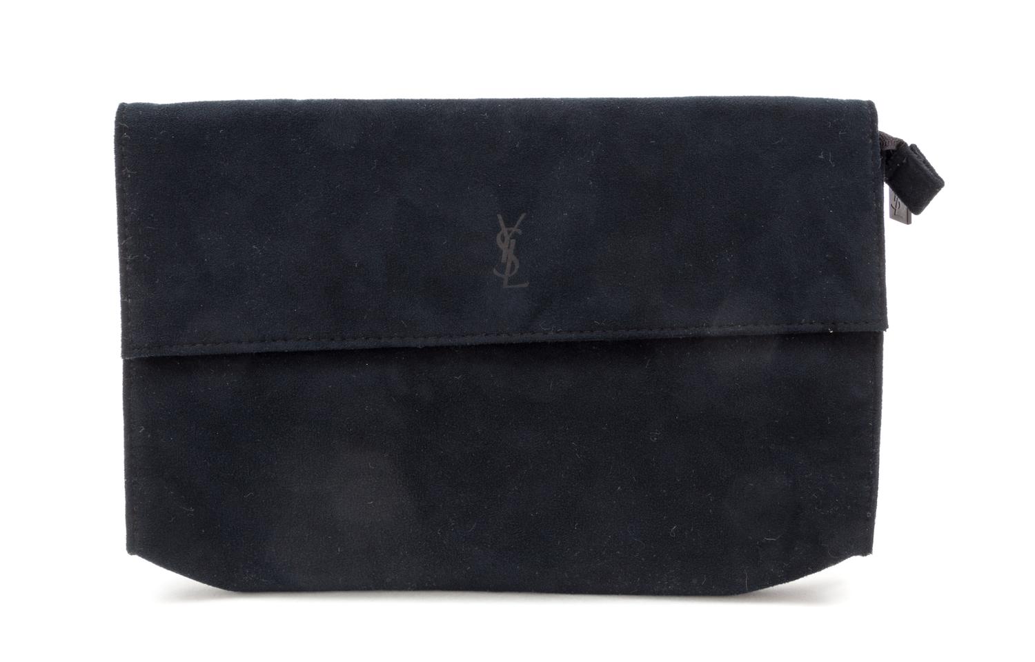 An Yves Saint Laurent Black Suede Clutch, 10.75" x 7.5" x 1".