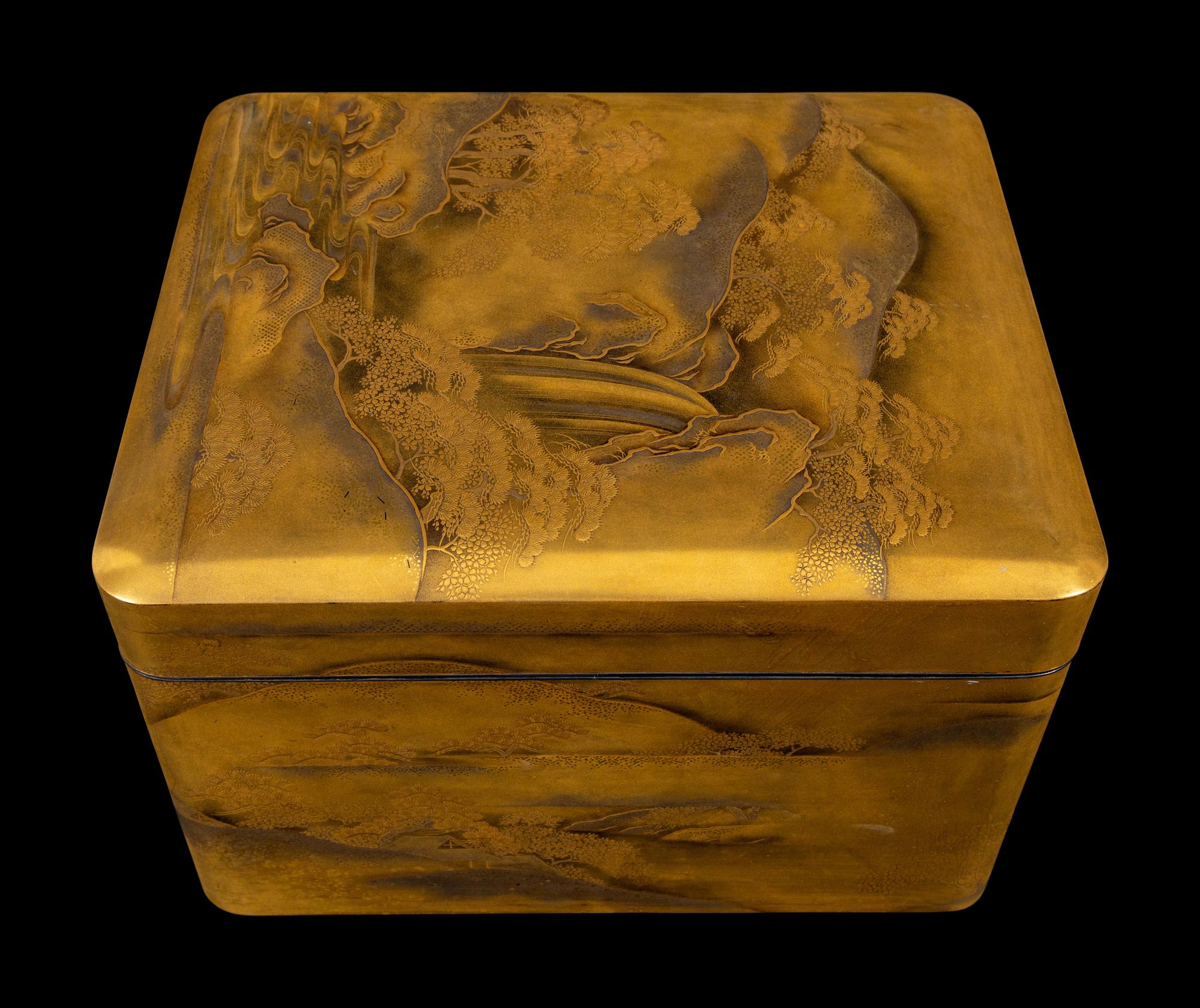 A Japanese Gold Lacquer Rectangular Stationary Box, Bunko