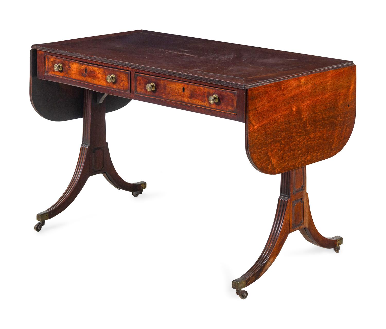 A George III Figured and Brass-Mounted Mahogany Sofa Table