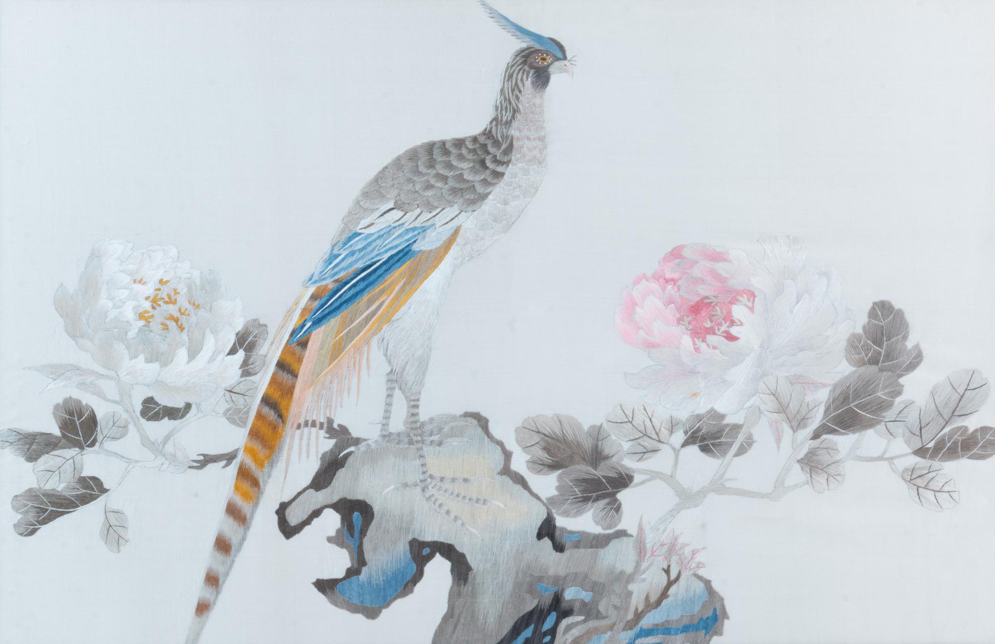 Two Chinese Embroidered Silk Panels