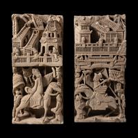 A Pair of Chinese Carved Stone Panels, 18th-19th Century — 清中期 亭台人物圖石雕一對
