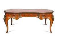 A Louis XV Style Gilt Bronze Mounted Parquetry Bureau Plat
