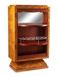 An Art Deco Style Burl Walnut and Rosewood Veneered Bar Cabinet