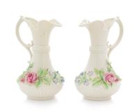 A Pair of Belleek Aberdeen Rose Ewers Height 6 inches. — THIRD BLACK MARK (1926-1946)