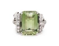 GREEN QUARTZ AND DIAMOND RING