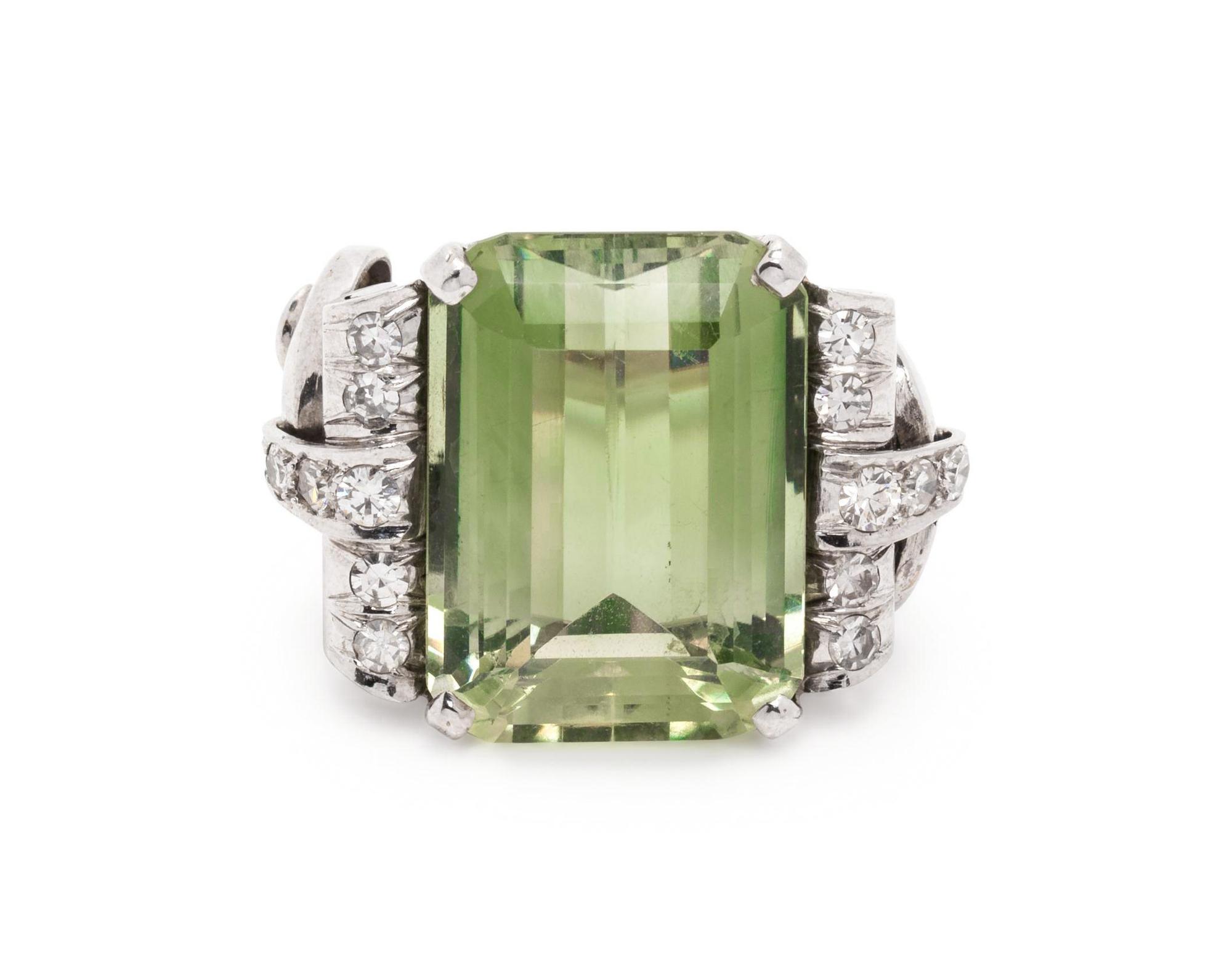 GREEN QUARTZ AND DIAMOND RING