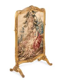 A Louis XV Style Giltwood and Silk Tapestry-Inset Fire Screen