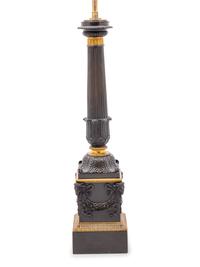 A Charles X Gilt and Patinated Bronze Oil Lamp Converted to Electricity