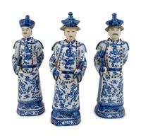 A Group of Three Chinese Blue and White Porcelain Figures of Officials — 20TH CENTURY