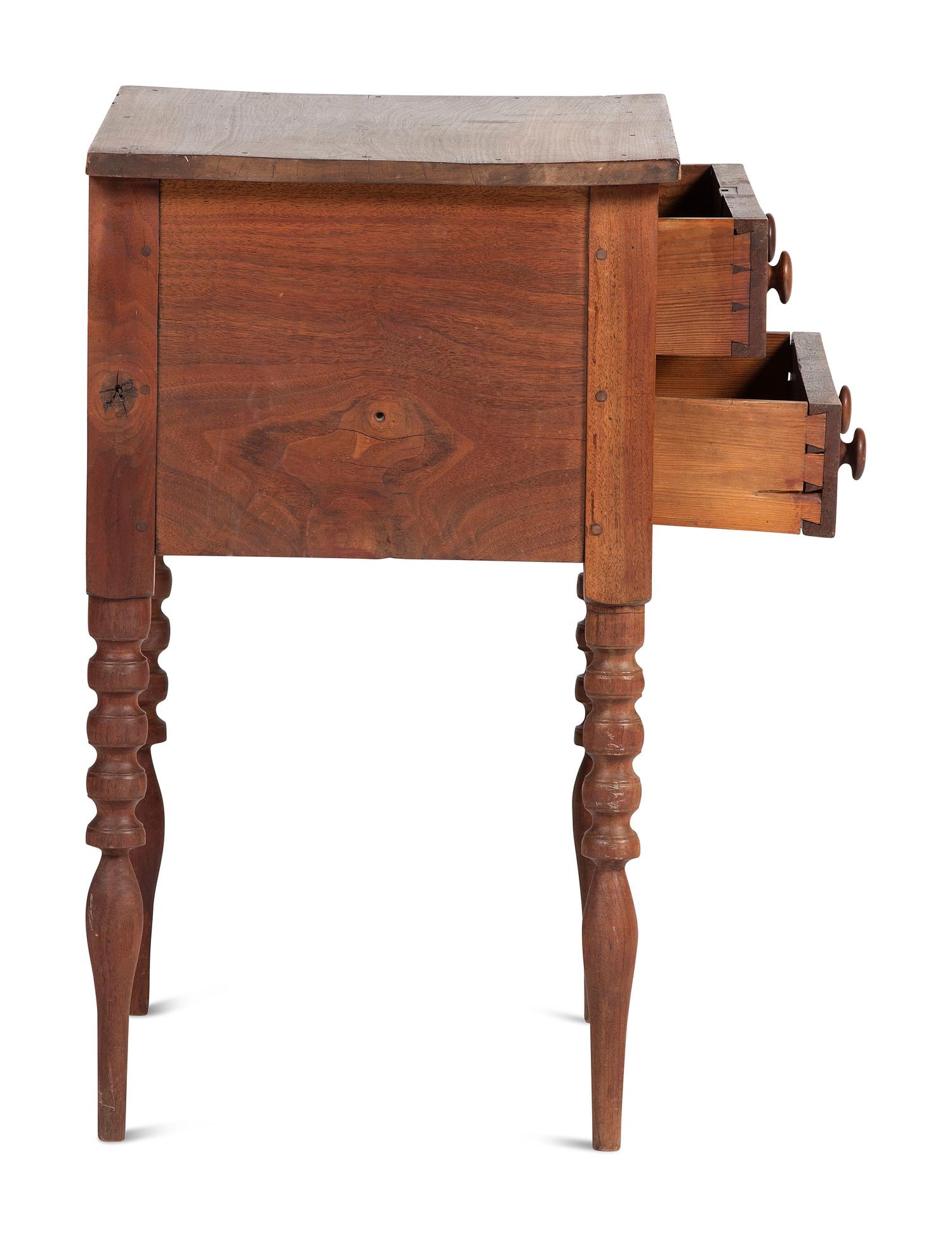 A Country Late Federal Turned Cherrywood and Poplar Two-Drawer Work Table