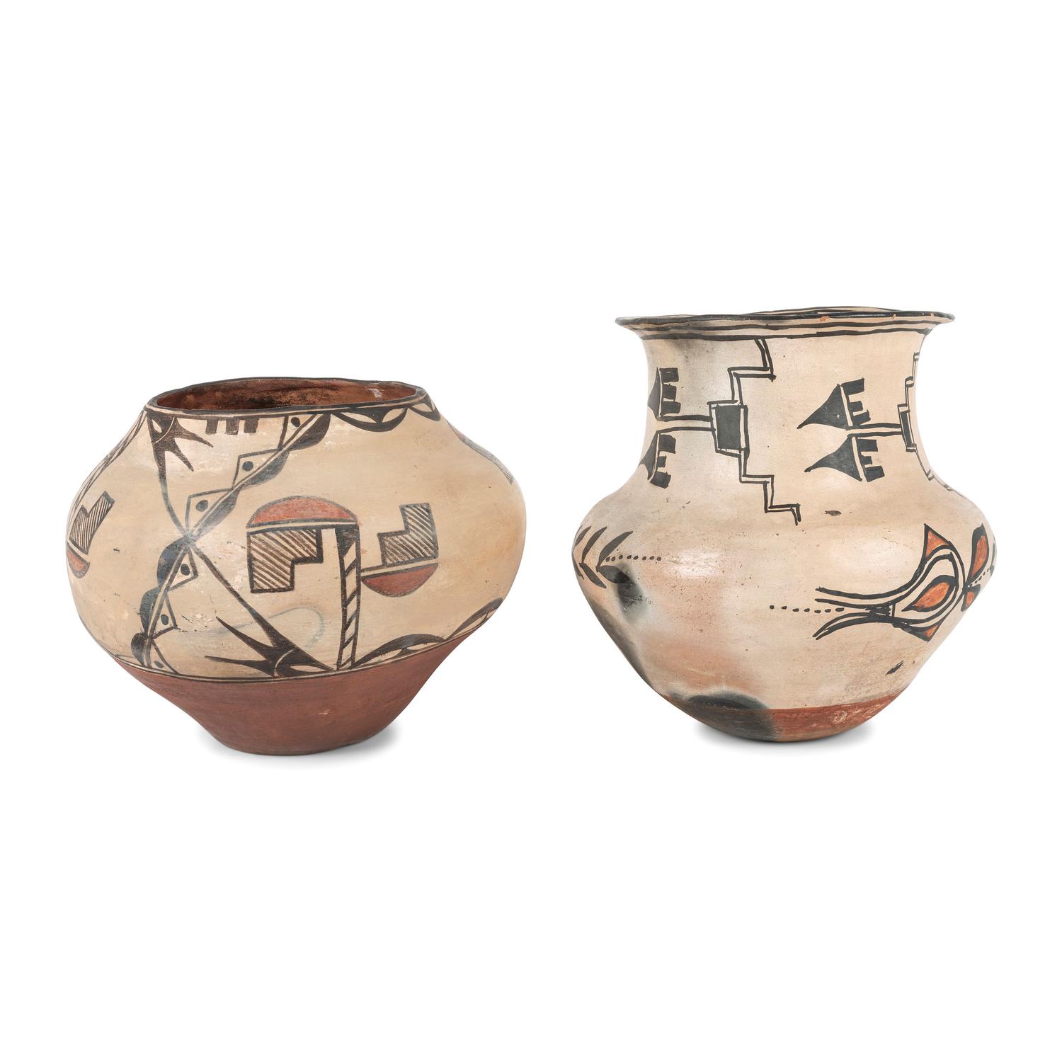 San Ildefonso and Zia Polychrome Pottery Jars