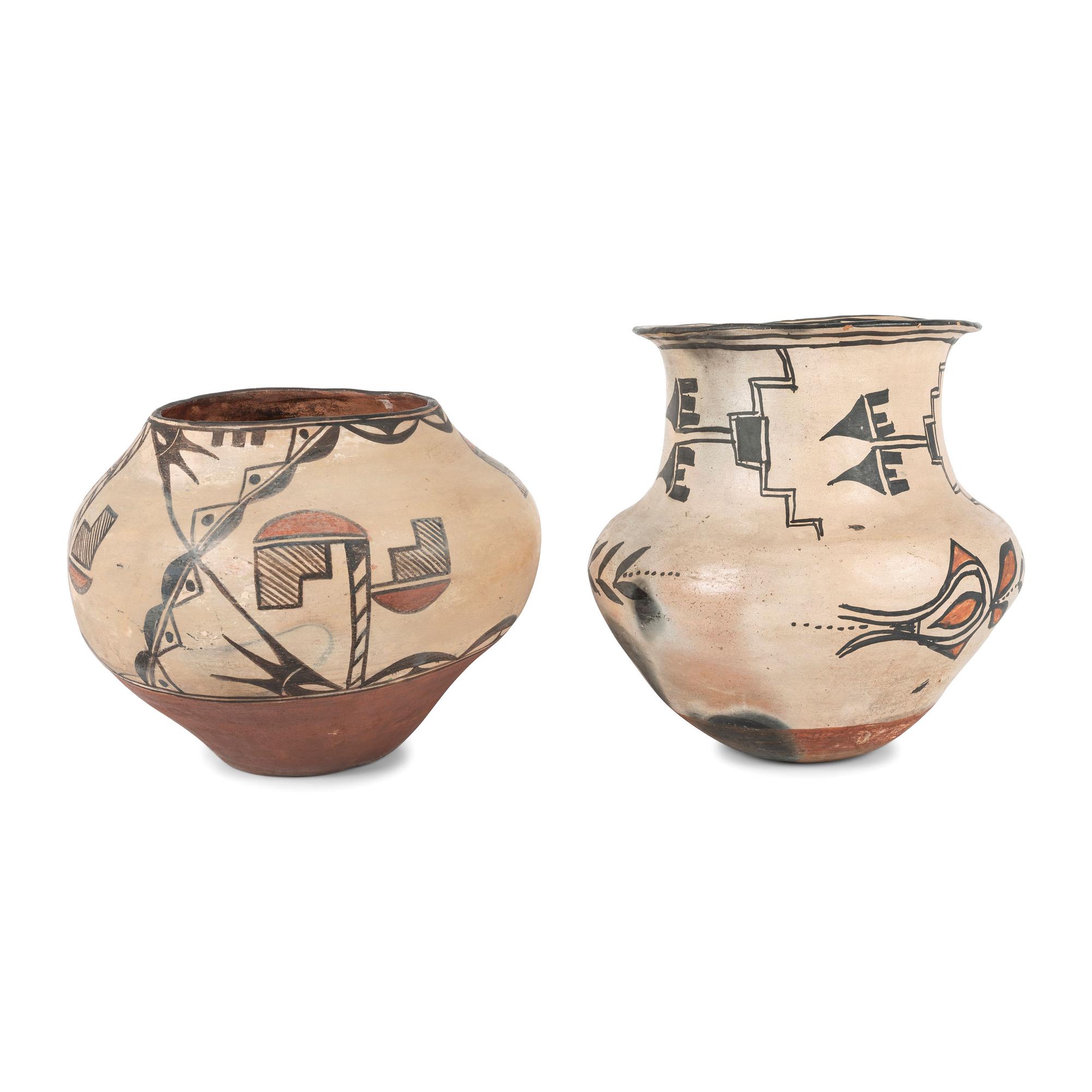 San Ildefonso and Zia Polychrome Pottery Jars