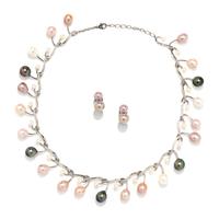 MULTICOLOR CULTURED PEARL NECKLACE AND EARRINGS