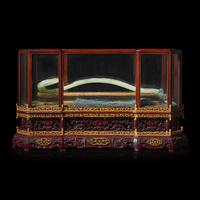 A Chinese Celadon and Russet Jade Ruyi Scepter, 20th Century 近代 青玉如意配匣