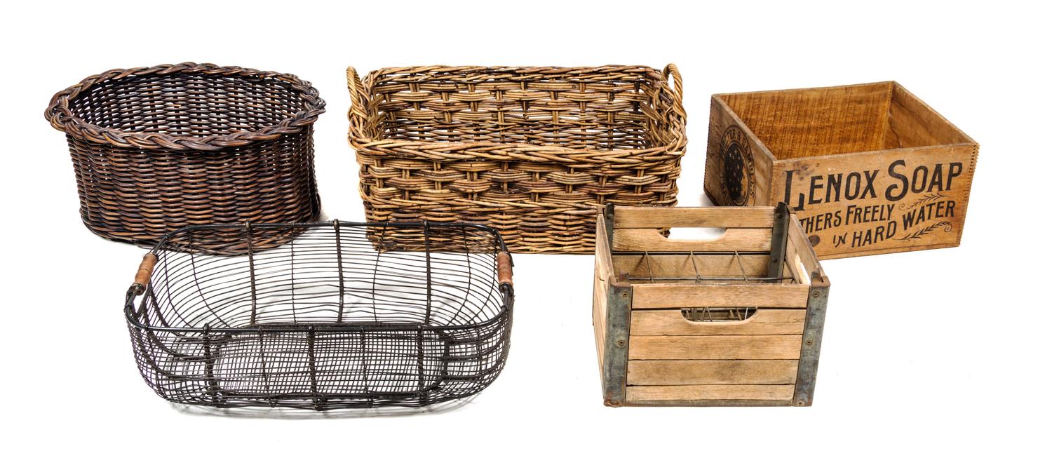 A Group of Decorative Baskets Width of widest 27 inches.