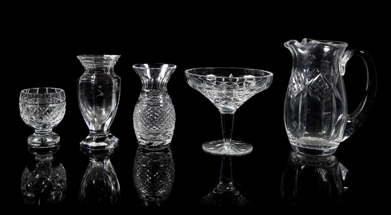 A Group of Five Cut Glass Table Articles Height of largest 7 1/2 inches