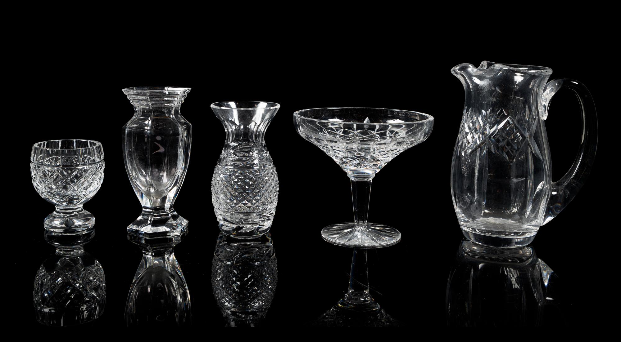 A Group of Five Cut Glass Table Articles Height of largest 7 1/2 inches