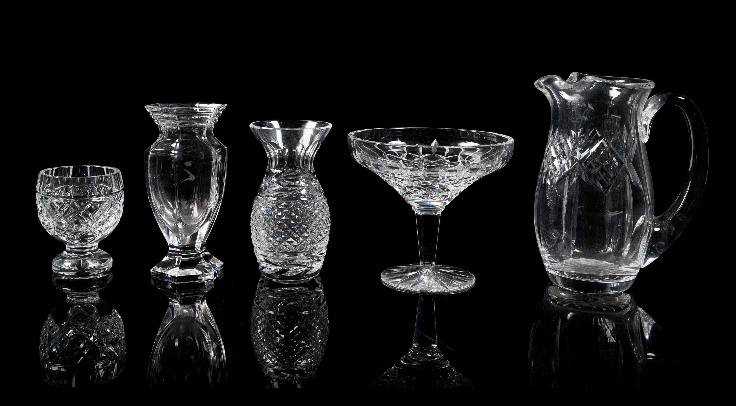 A Group of Five Cut Glass Table Articles Height of largest 7 1/2 inches