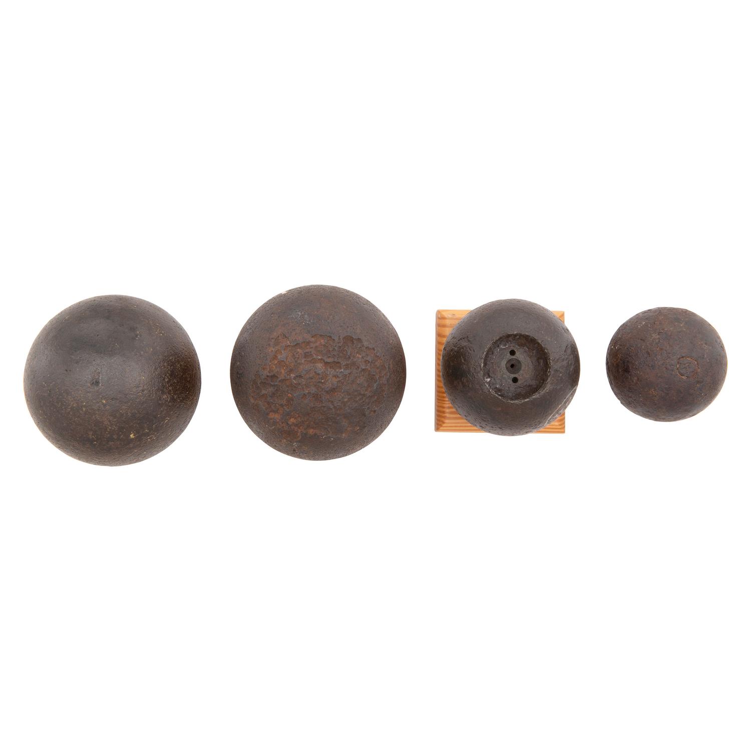Four Excavated Civil War Cannonballs: 2 Solid and 2 Spherical Case