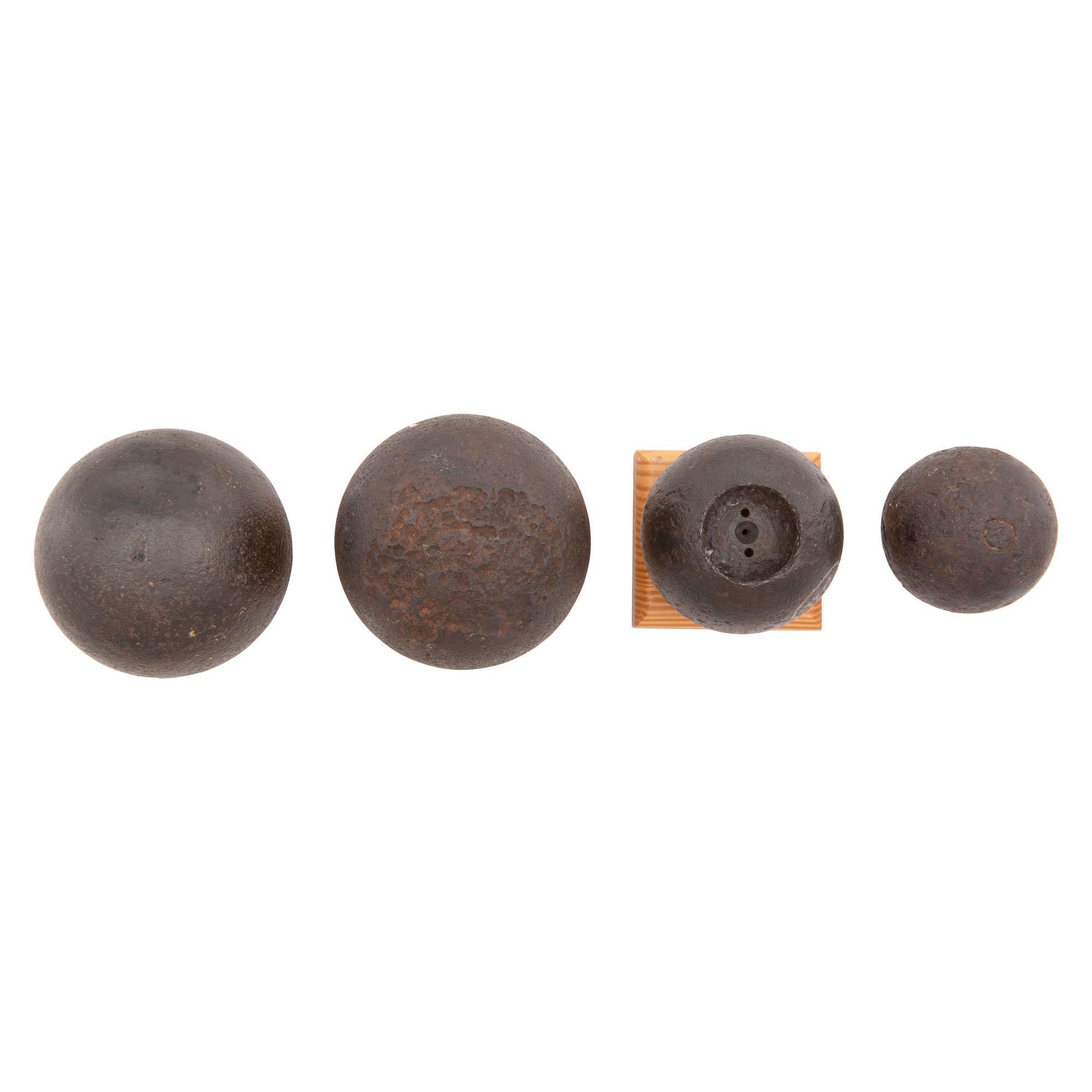 Four Excavated Civil War Cannonballs: 2 Solid and 2 Spherical Case