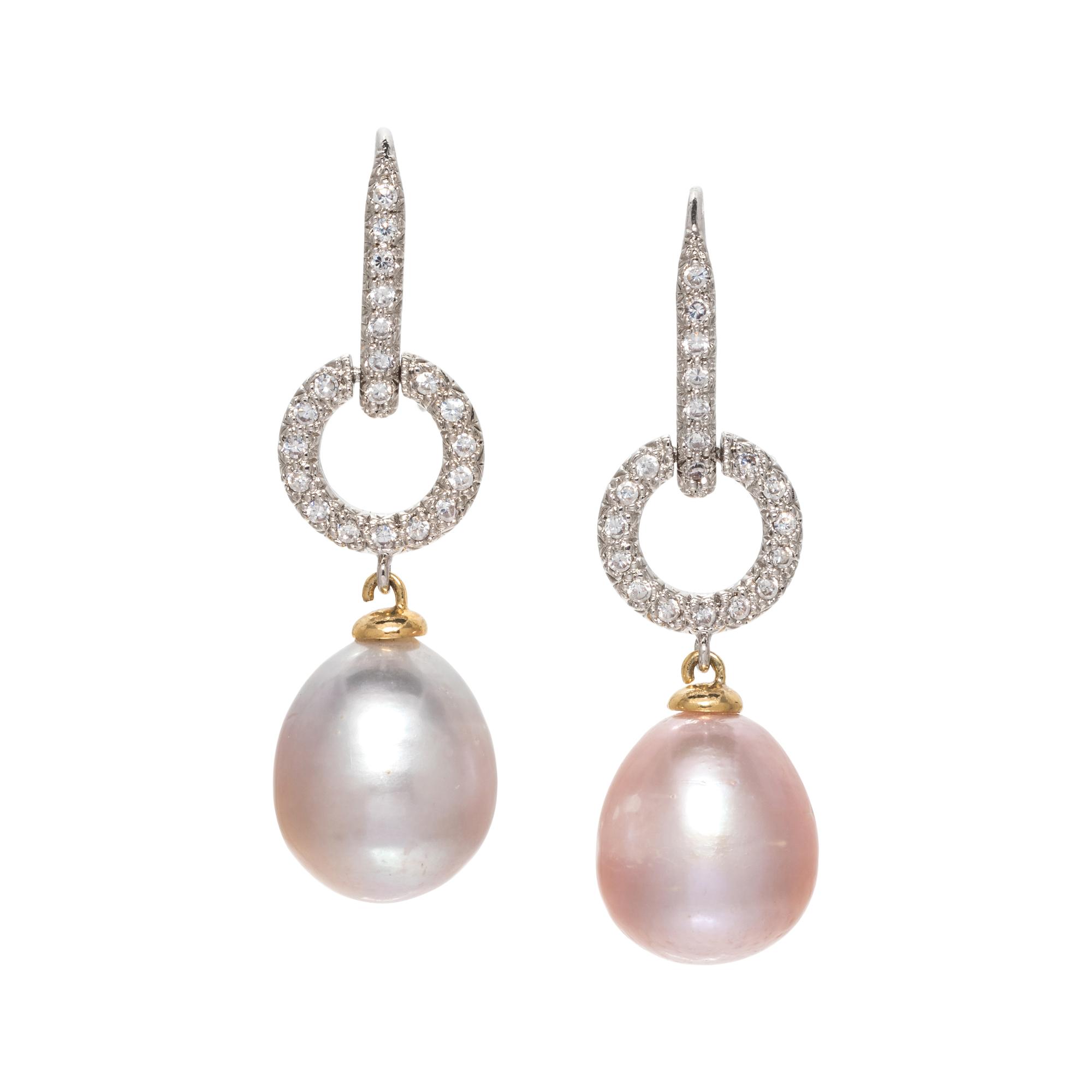 CULTURED BAROQUE PEARL AND DIAMOND SIMULANT EARRINGS