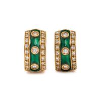 YELLOW GOLD, DIAMOND, AND ENAMEL HUGGIE EARRINGS