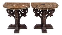 A Pair of Italian Renaissance Style Carved Side Tables Height 32 x width 30 5/8 x depth 18 3/4 inches. — 20TH CENTURY
