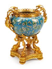 A Louis XV Style Gilt Bronze Mounted Cloisonne Jardiniere
