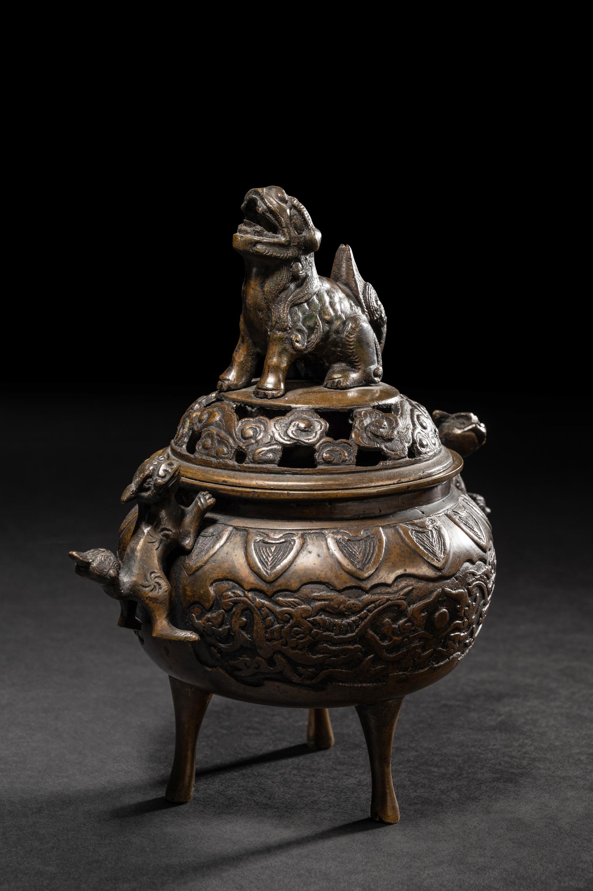 Two Japanese Bronze Incense Vessels