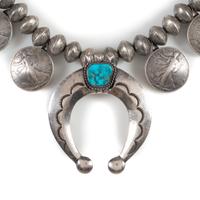 Navajo Mercury Dime and Liberty Silver Dollar Squash Blossom Necklace