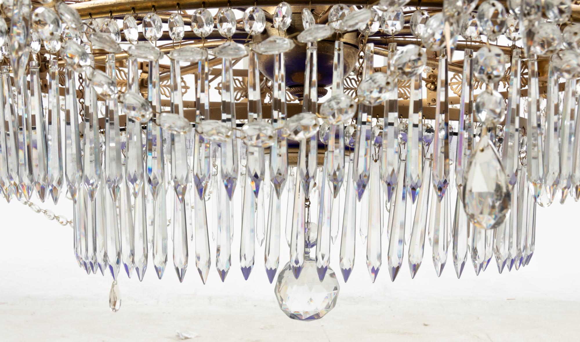 A Russian Gilt Bronze, Cobalt Blue and Clear Glass Chandelier
