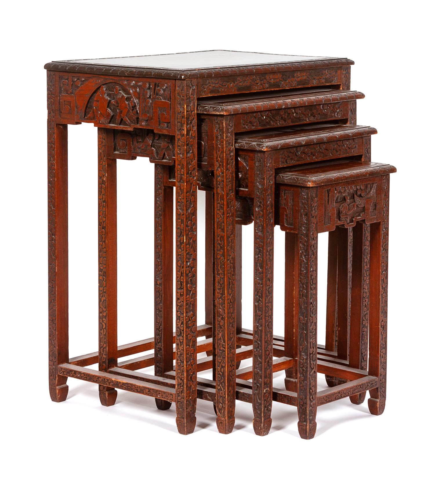 A Set of Four Nesting Tables Height of largest 25 3/4 x width 19 1/2 x depth 14 inches.