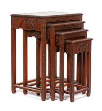 A Set of Four Nesting Tables Height of largest 25 3/4 x width 19 1/2 x depth 14 inches.