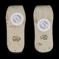 A Pair of Chinese Famille Verte Glazed Biscuit Porcelain "Shoes", 18th Century 清中期 素三彩雕瓷鞋模型一對