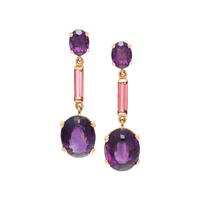 YELLOW GOLD, AMETHYST AND TOURMALINE EARRINGS