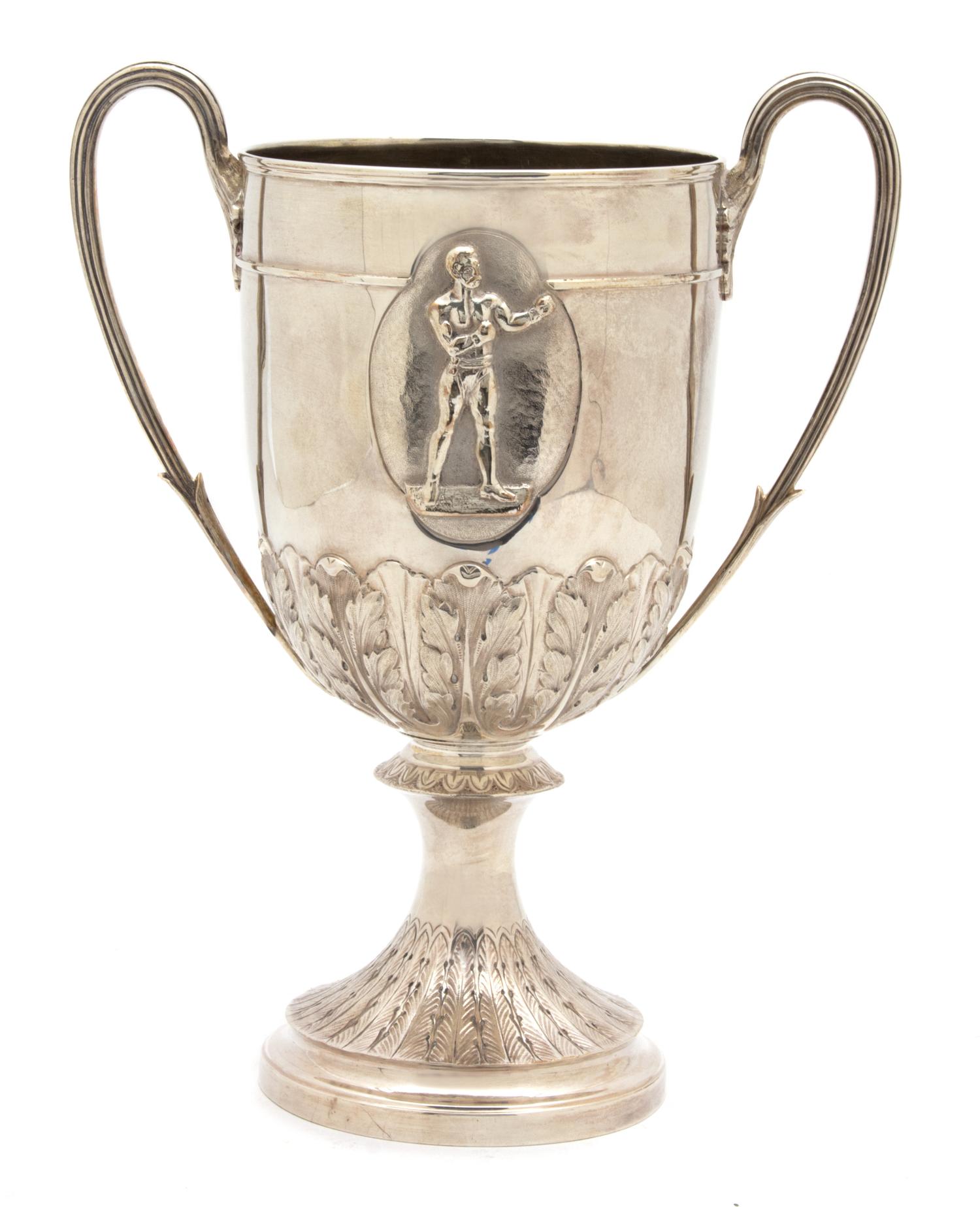 An English Silver Boxing Trophy Cup, John Newton Mappin, London, England, 1888, having boxer detail and inscribed Amateur Boxing Associ