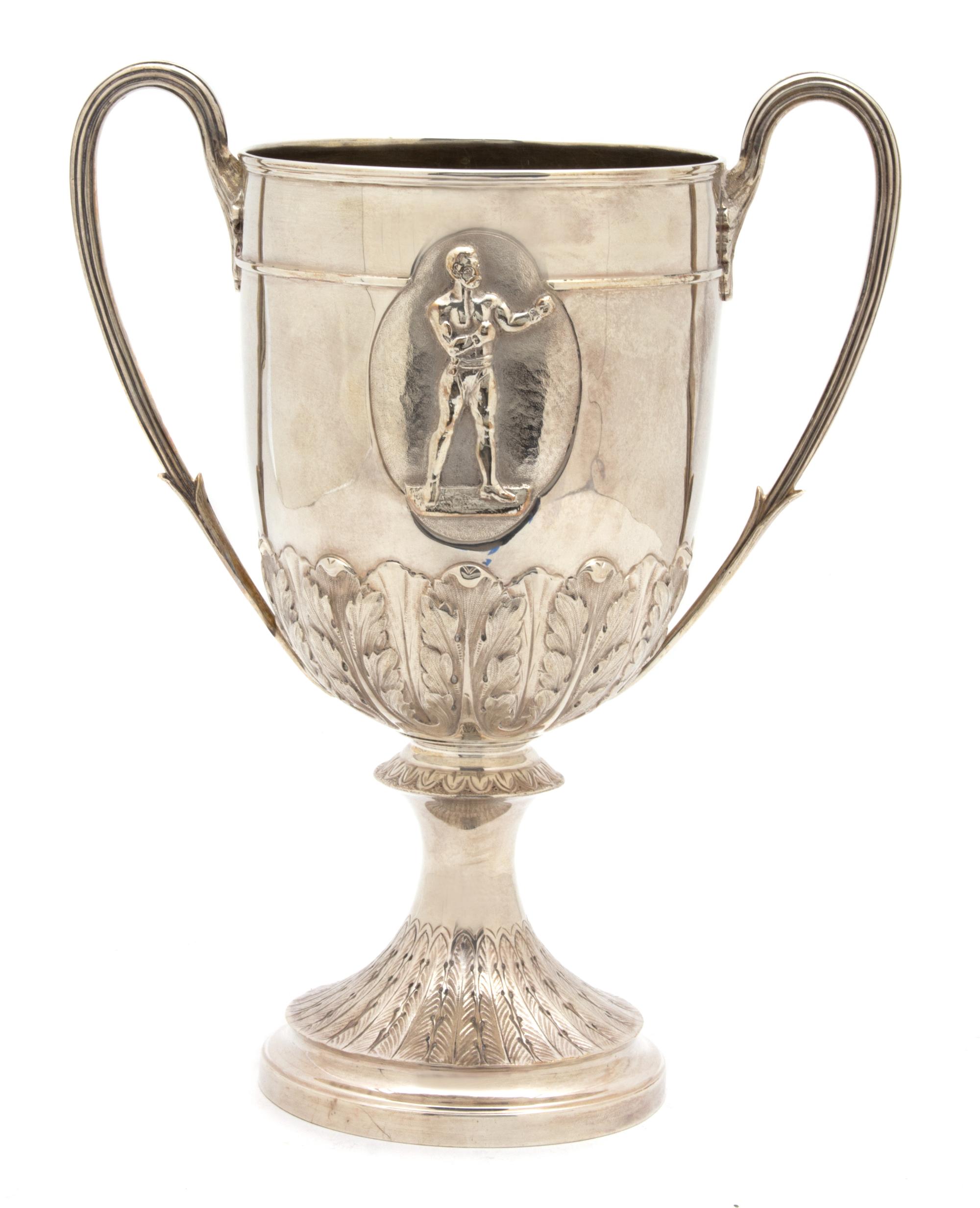 An English Silver Boxing Trophy Cup, John Newton Mappin, London, England, 1888, having boxer detail and inscribed Amateur Boxing Associ