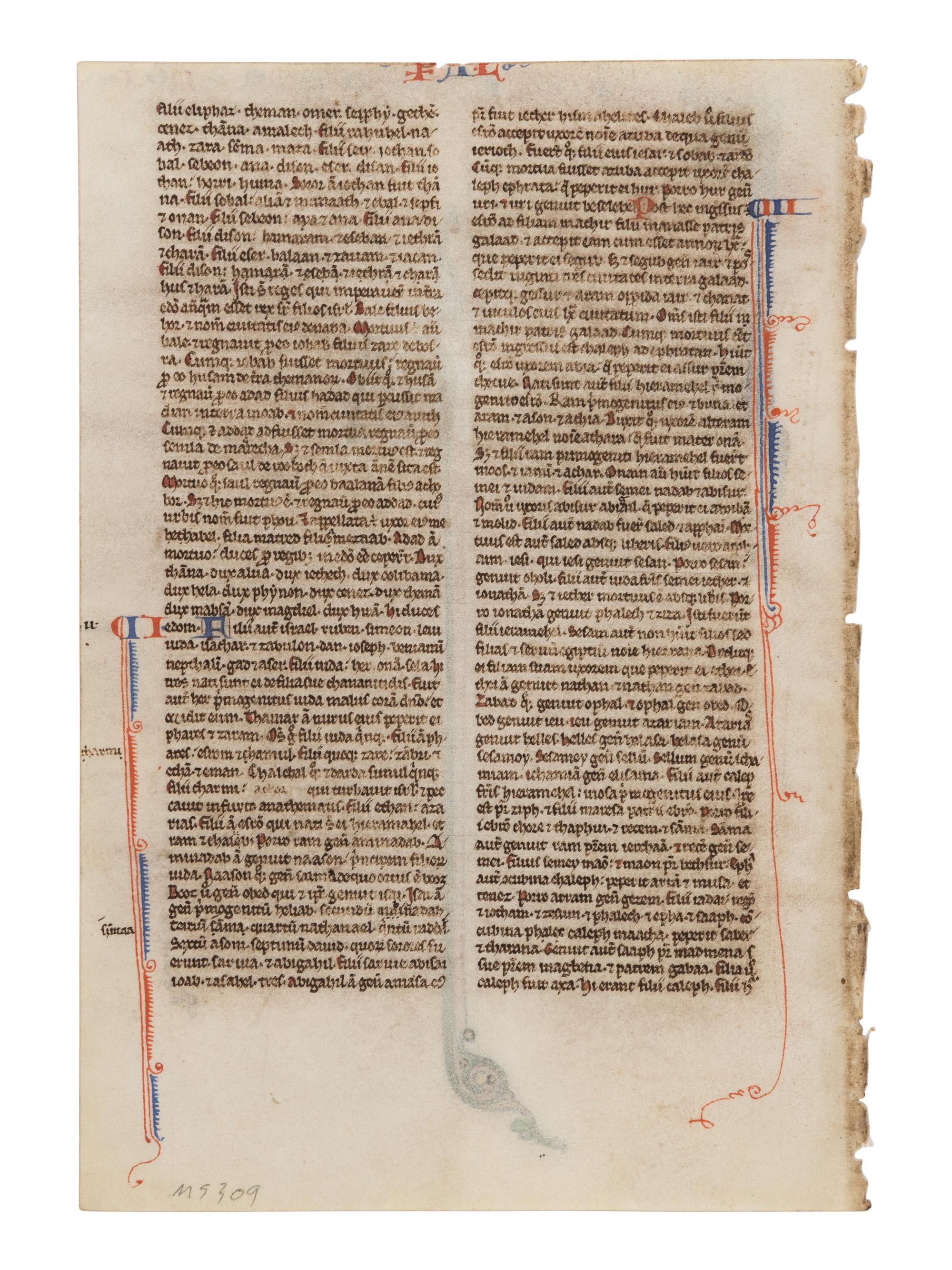 DOMINICAN PAINTER (active Paris, c. 1240–1260) Leaf book containing a leaf from a Parisian Bible, with historiated initial ‘P’ of the Kings of Israel, in Latin, illuminated manuscript on parchment [France, Paris, ca. 1240–1250]