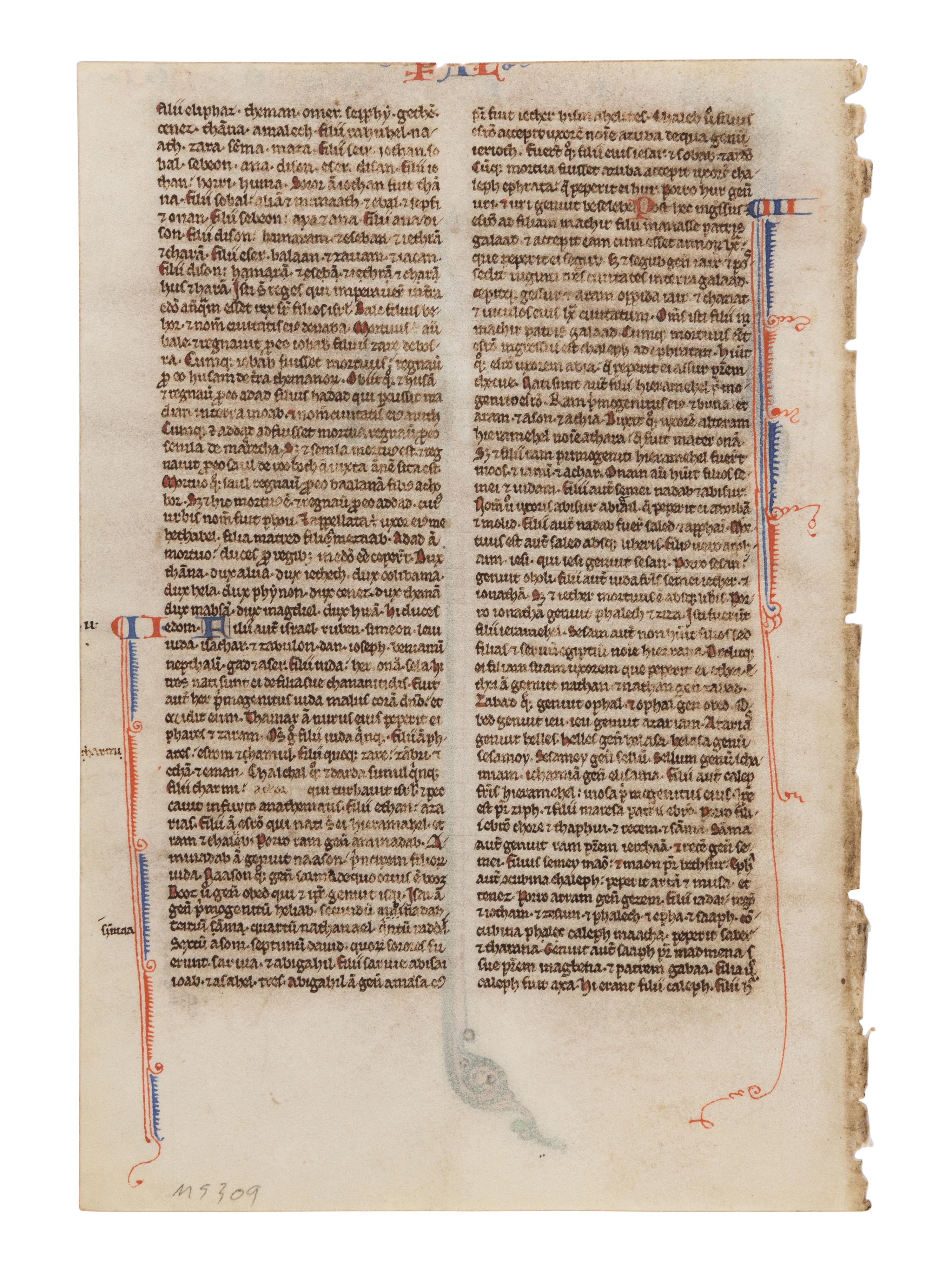 DOMINICAN PAINTER (active Paris, c. 1240–1260) Leaf book containing a leaf from a Parisian Bible, with historiated initial ‘P’ of the Kings of Israel, in Latin, illuminated manuscript on parchment [France, Paris, ca. 1240–1250]