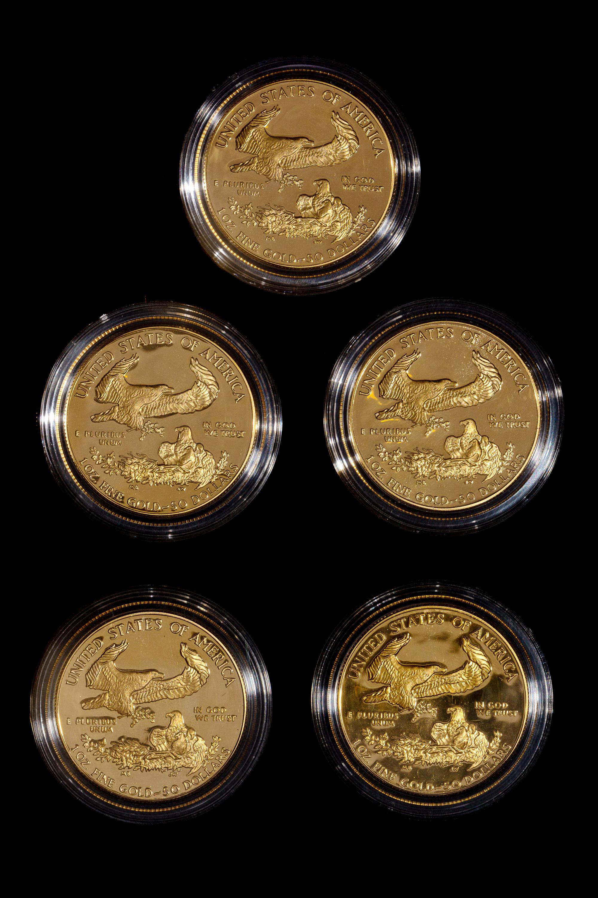 *A Group of Five United States 1986 Gold Eagle 1 Oz. Gold Proofs